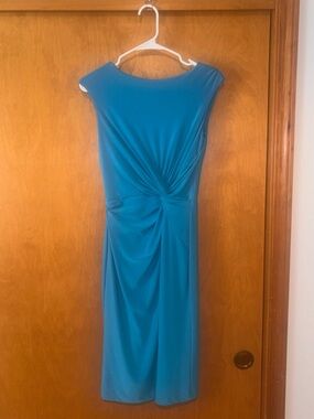 Lauren Ralph Lauren Blue Knot Front Sheath Dress Cap Sleeve Size 8 Cocktail